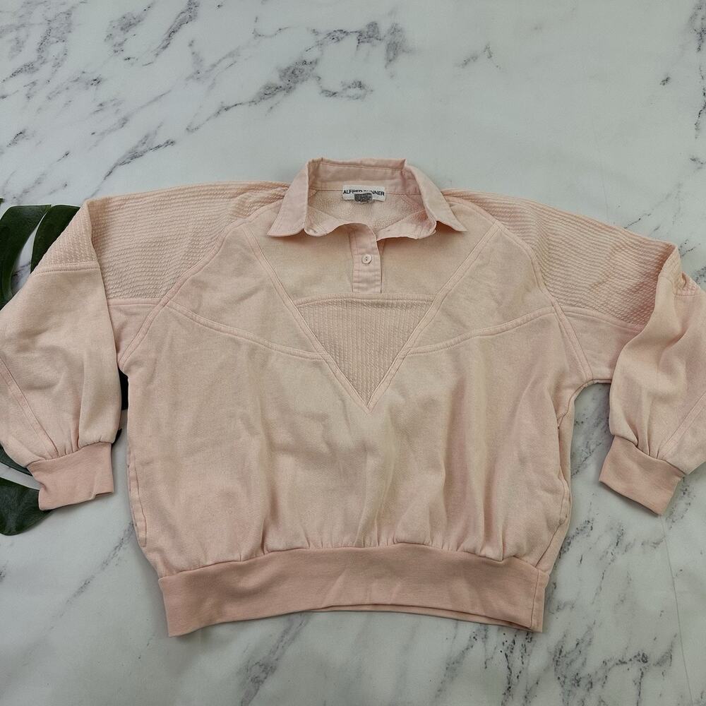 Alfred Dunner Womens Vintage 90s Sweatshirt Size M Pastel Pink Pullover Collared